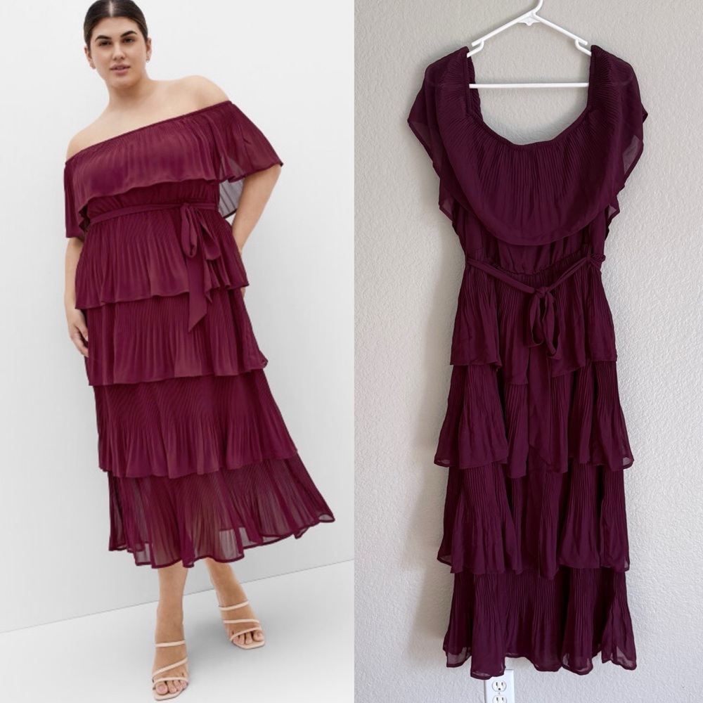 City Chic Women's Off-Shoulder Tiered Maxi Dress in Plum